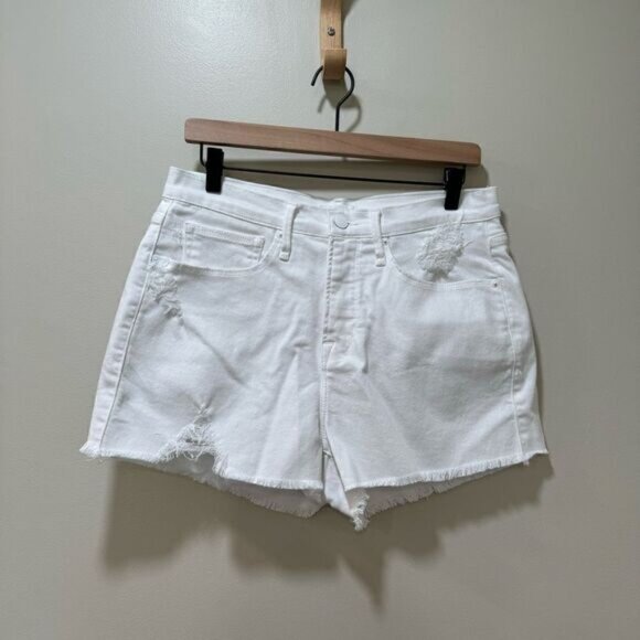 Good American Good '90s Denim Cutoff Shorts White sz 6/28 - Picture 3 of 6